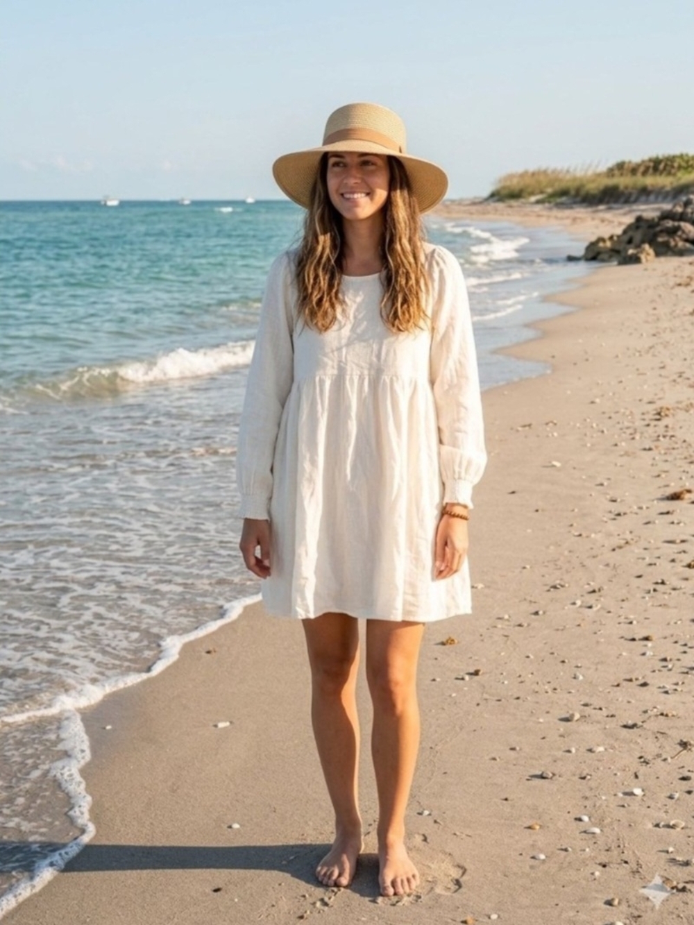 Olivaceous Cream Long-Sleeve Babydoll Dress. Size S